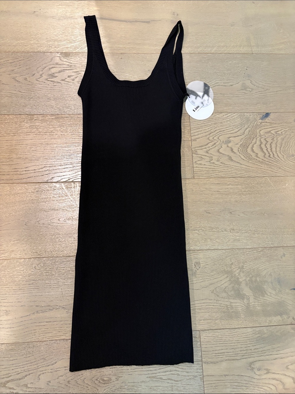 Line & Dot Ribbed Tank Midi Dress - Black
